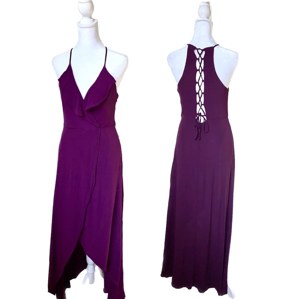 Dee Elly Stunning Purple Formal Dress with Criss-cross Tie Back Closure Size M - Picture 2 of 11